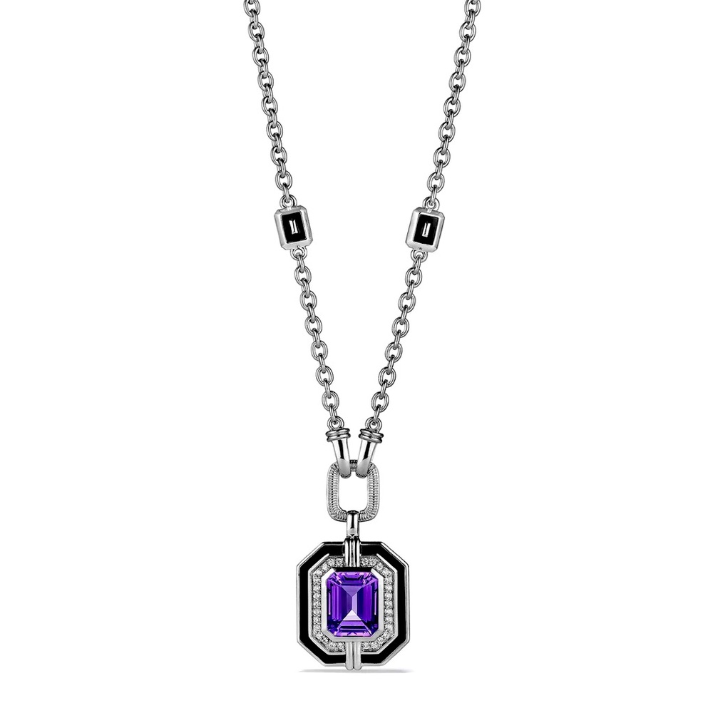 Judith Ripka Sterling Silver Adrienne Amethyst and Enamel Diamond Necklace